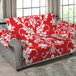 Red And White Damask Pattern Print Loveseat Protector