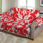 Red And White Damask Pattern Print Loveseat Protector