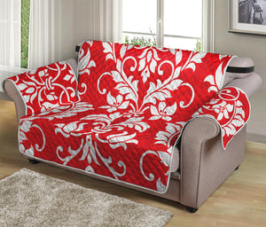 Red And White Damask Pattern Print Loveseat Protector