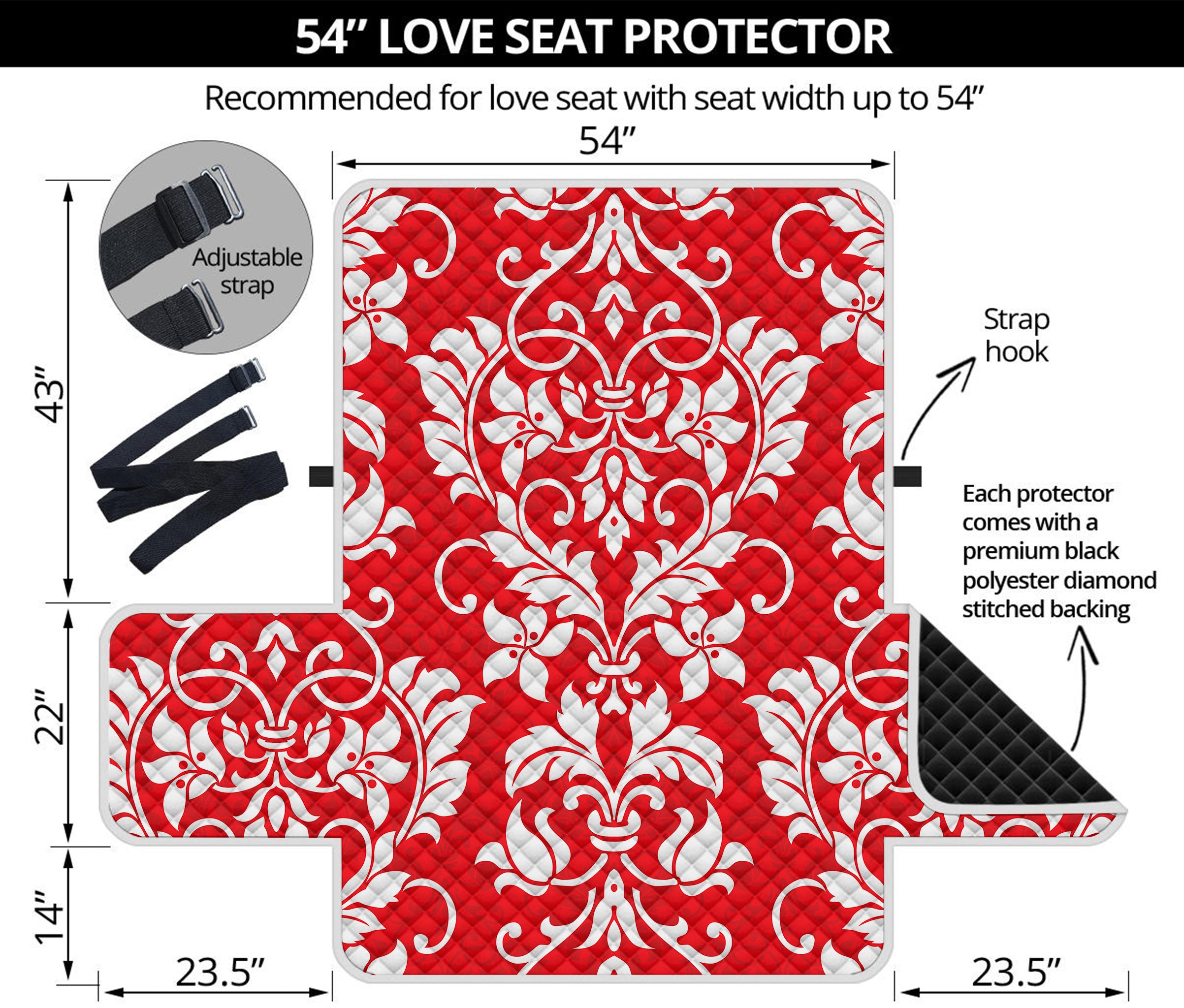 Red And White Damask Pattern Print Loveseat Protector