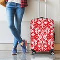 Red And White Damask Pattern Print Luggage Cover