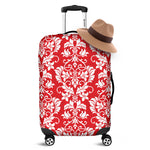 Red And White Damask Pattern Print Luggage Cover