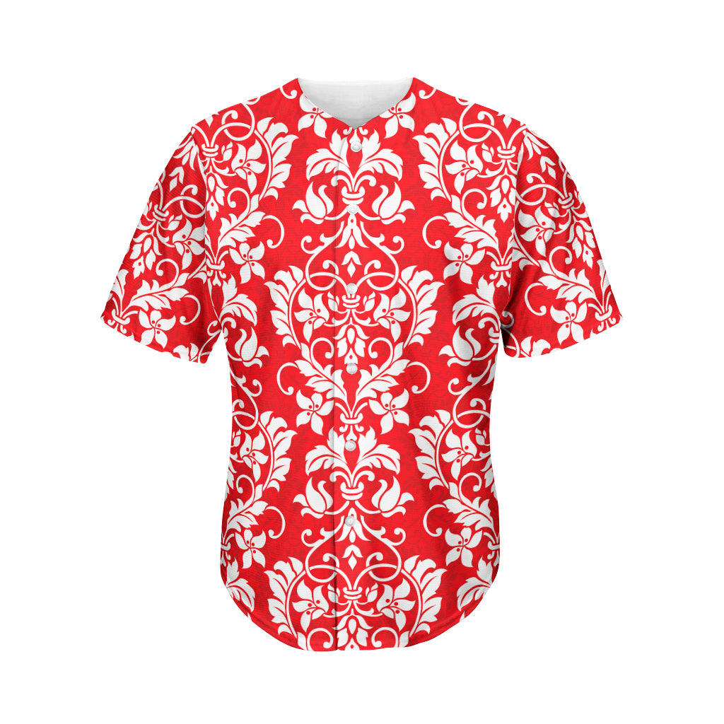 Red And White Damask Pattern Print Men's Baseball Jersey