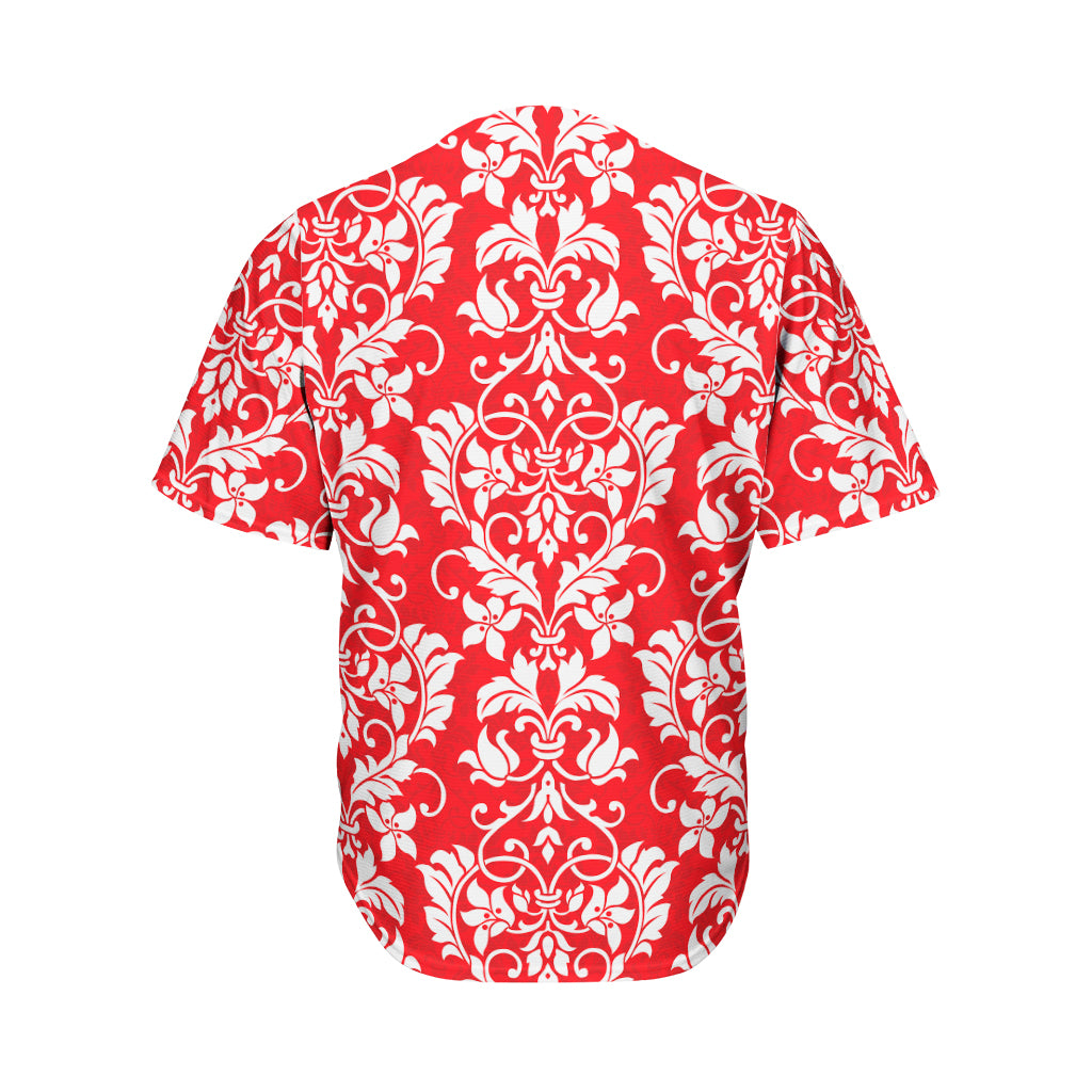 Red And White Damask Pattern Print Men's Baseball Jersey