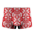 Red And White Damask Pattern Print Men's Boxer Briefs
