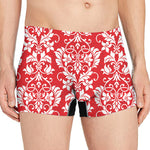 Red And White Damask Pattern Print Men's Boxer Briefs