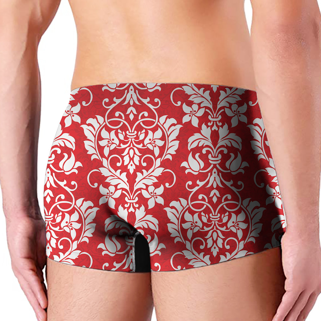 Red And White Damask Pattern Print Men's Boxer Briefs