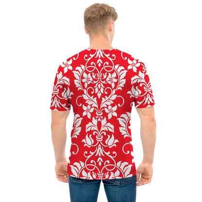 Red And White Damask Pattern Print Men's T-Shirt