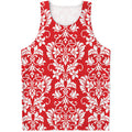 Red And White Damask Pattern Print Men's Tank Top