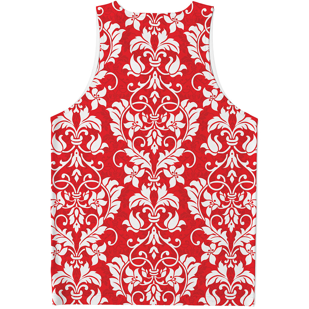Red And White Damask Pattern Print Men's Tank Top