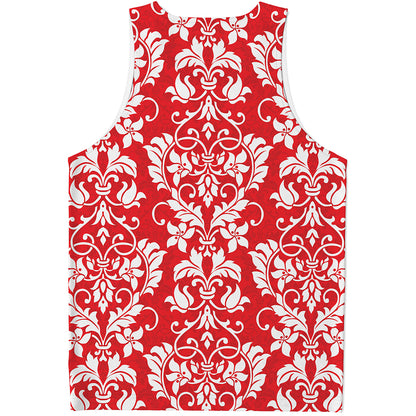 Red And White Damask Pattern Print Men's Tank Top
