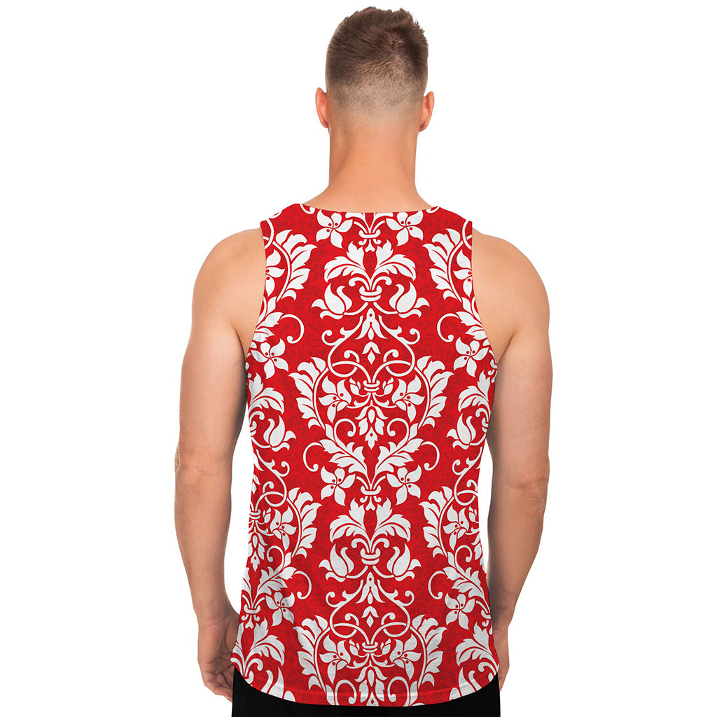 Red And White Damask Pattern Print Men's Tank Top