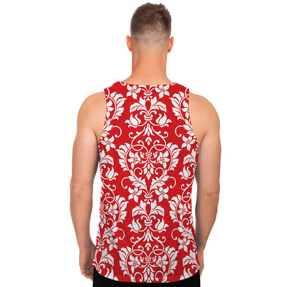 Red And White Damask Pattern Print Men's Tank Top