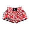 Red And White Damask Pattern Print Muay Thai Boxing Shorts