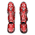 Red And White Damask Pattern Print Muay Thai Shin Guards