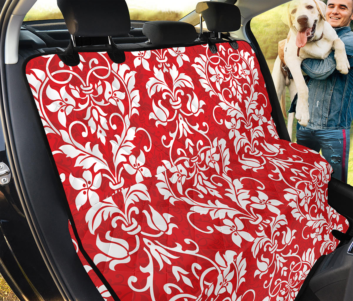 Red And White Damask Pattern Print Pet Car Back Seat Cover