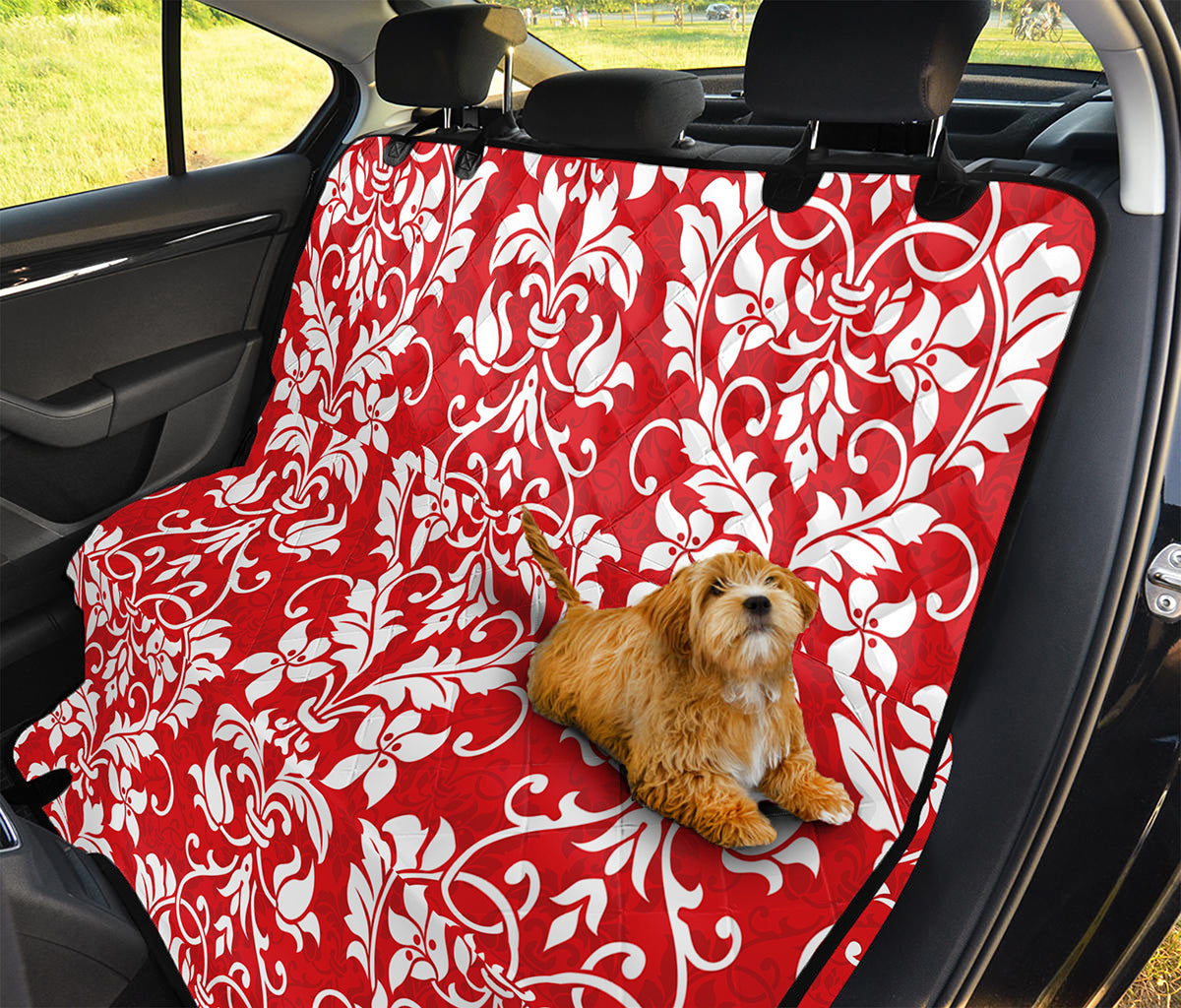 Red And White Damask Pattern Print Pet Car Back Seat Cover