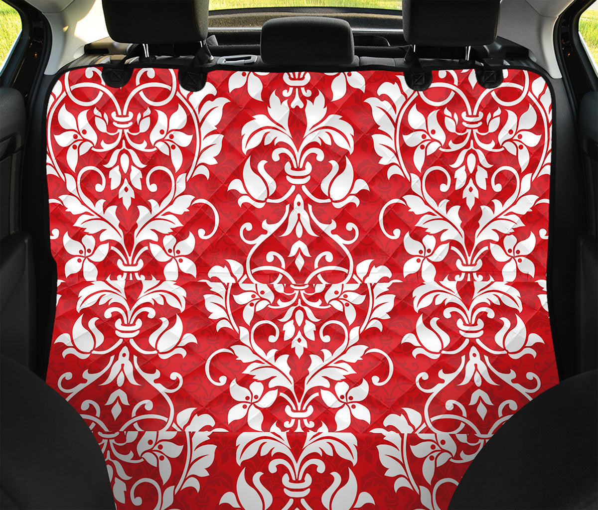 Red And White Damask Pattern Print Pet Car Back Seat Cover