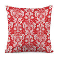 Red And White Damask Pattern Print Pillow Cover