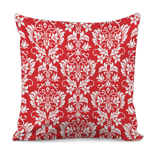 Red And White Damask Pattern Print Pillow Cover