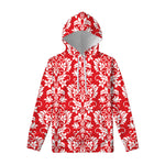 Red And White Damask Pattern Print Pullover Hoodie