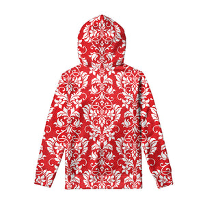 Red And White Damask Pattern Print Pullover Hoodie