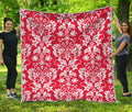 Red And White Damask Pattern Print Quilt