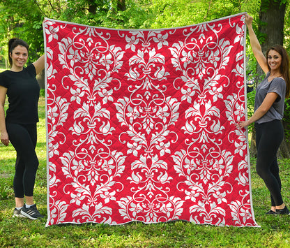 Red And White Damask Pattern Print Quilt