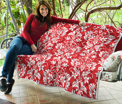 Red And White Damask Pattern Print Quilt