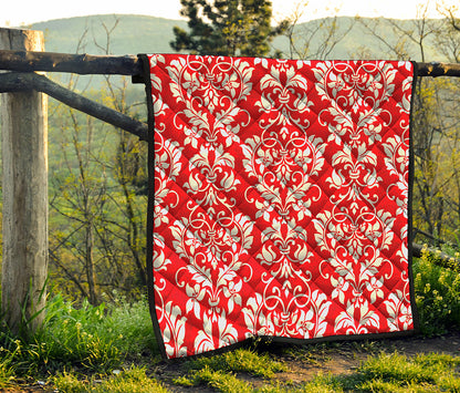 Red And White Damask Pattern Print Quilt