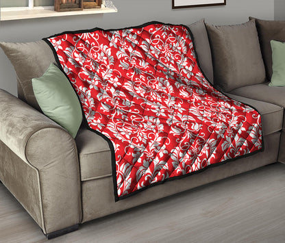 Red And White Damask Pattern Print Quilt