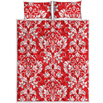 Red And White Damask Pattern Print Quilt Bed Set