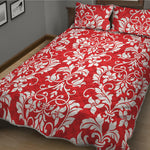 Red And White Damask Pattern Print Quilt Bed Set