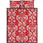 Red And White Damask Pattern Print Quilt Bed Set