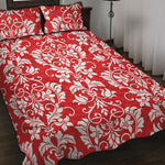 Red And White Damask Pattern Print Quilt Bed Set