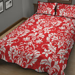 Red And White Damask Pattern Print Quilt Bed Set