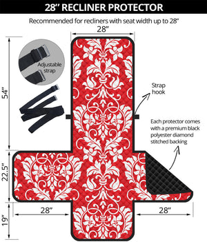 Red And White Damask Pattern Print Recliner Protector