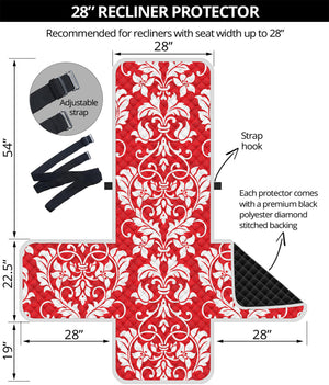 Red And White Damask Pattern Print Recliner Protector