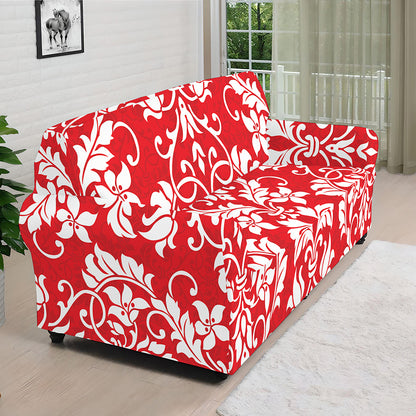 Red And White Damask Pattern Print Sofa Cover