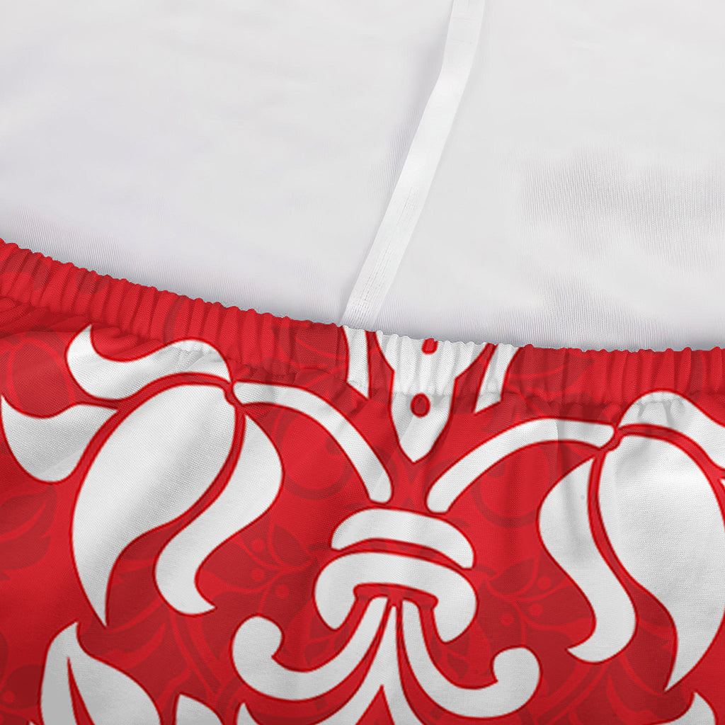 Red And White Damask Pattern Print Sofa Cover