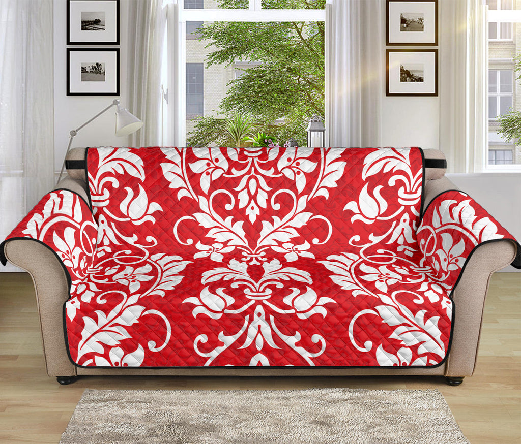 Red And White Damask Pattern Print Sofa Protector