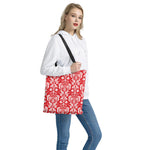 Red And White Damask Pattern Print Tote Bag