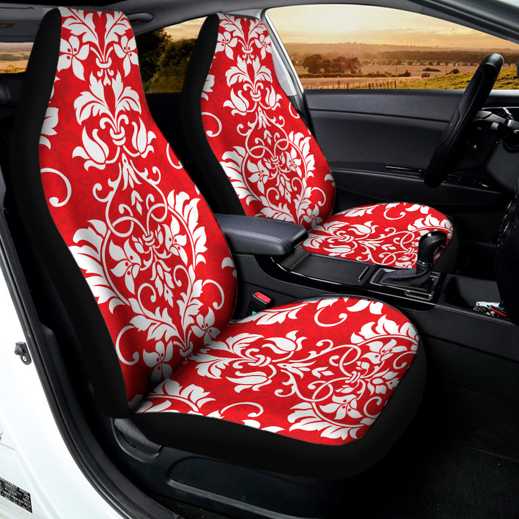 Red And White Damask Pattern Print Universal Fit Car Seat Covers