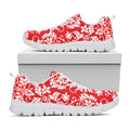 Red And White Damask Pattern Print White Running Shoes