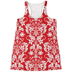 Red And White Damask Pattern Print Women's Racerback Tank Top