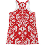 Red And White Damask Pattern Print Women's Racerback Tank Top