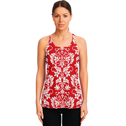 Red And White Damask Pattern Print Women's Racerback Tank Top