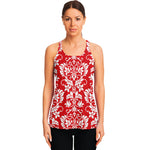 Red And White Damask Pattern Print Women's Racerback Tank Top