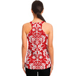 Red And White Damask Pattern Print Women's Racerback Tank Top