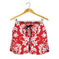 Red And White Damask Pattern Print Women's Shorts